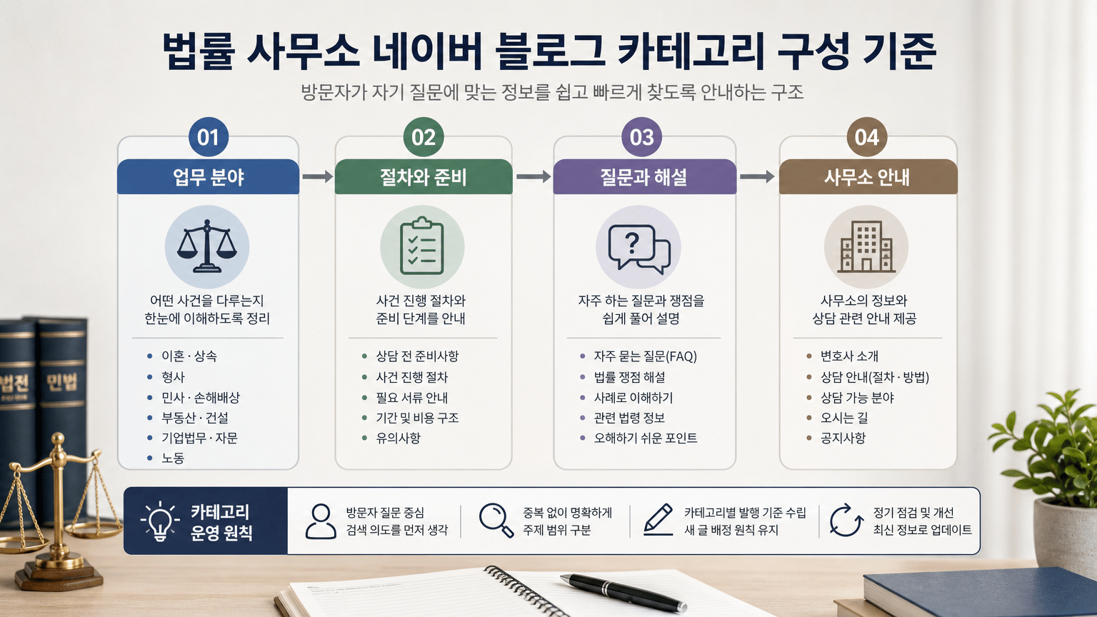 법률 사무소 네이버 블로그 카테고리, 전문성을 전달하는 구성 기준